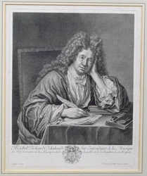 Porträtt av Michel Richard Delalande (1657-1726), Superintendent of Music, graverad av Simon Thomassin (1655-1733)